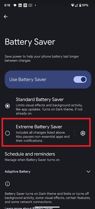 La page Battery Saver dans Android 14 Beta 3 - Dans Android 14 Beta 3, Google prend des mesures pour prolonger la durée de vie de la batterie