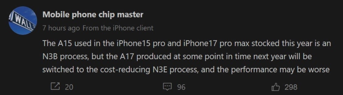 Tipster makes weird claim about the performance of the iPhone 15 Pro's A17 Bionic in 2024