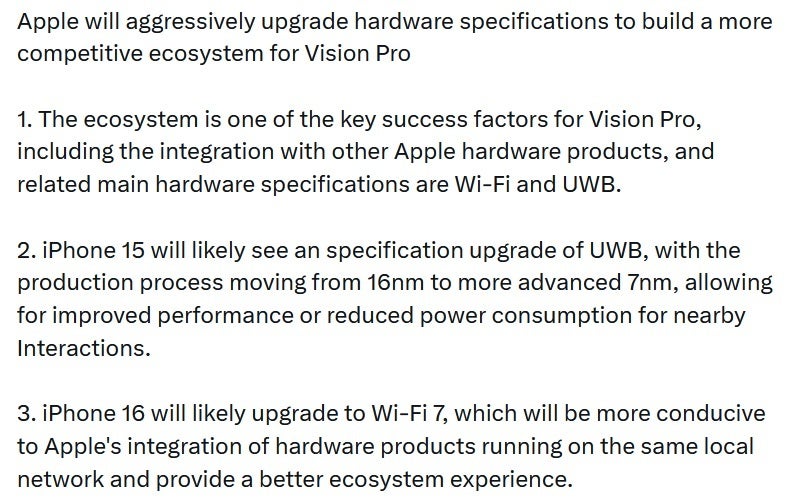 Analyst Ming-Chi Kuo tweets about Vision Pro integration with other Apple devices - Apple will reportedly make changes to &#039;23-&#039;24 iPhone models for Vision Pro integration