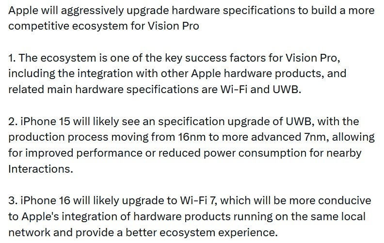 Analyst Ming-Chi Kuo tweets about Vision Pro integration with other Apple devices - Apple will reportedly make changes to '23-'24 iPhone models for Vision Pro integration