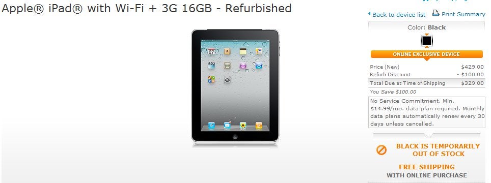AT&T is selling refurbished first generation Apple iPad 3G models for as little as $329