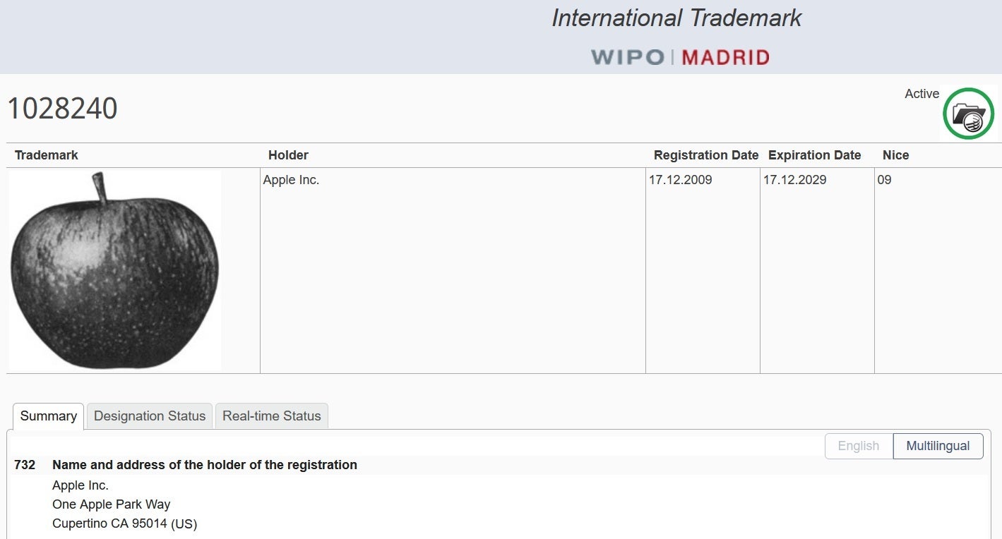 Apple owns the IP rights to a Granny Smith apple in Spain for use on a long list of goods and services - Apple wants to own the rights to images of real apples around the world
