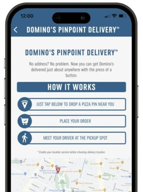 Use Domino's Pizza Pinpoint Delivery to get a pizza delivered at places without an address - Domino's app has a new feature that will deliver pizza to places without an address