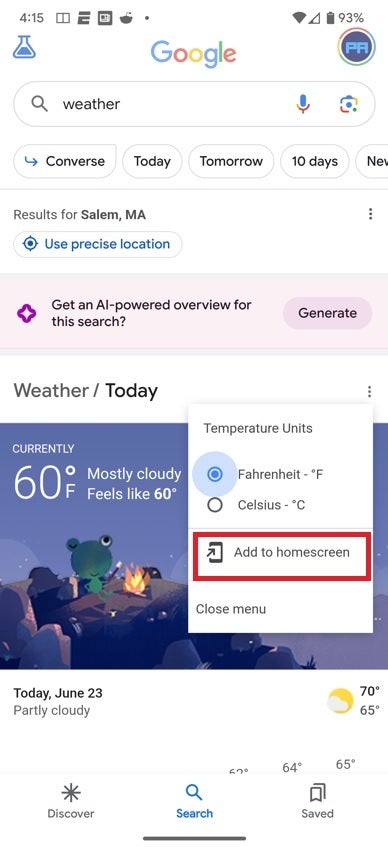 Follow the instructions and from the Google app you'll be able to add the Google Weather widget icon to your home screen - the new Google Weather UI keeps... "With frogs" But it looks more professional