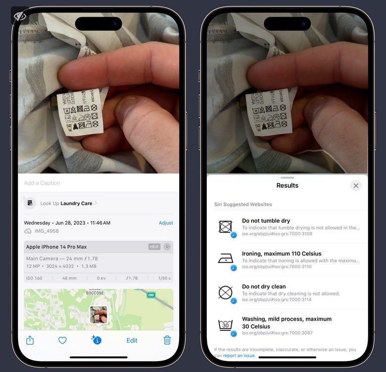 In iOS 17, the Photos app will be able to read the laundry tags on your clothes - Photos app in iOS 17 will decipher symbols on laundry tags and automobile dashboards