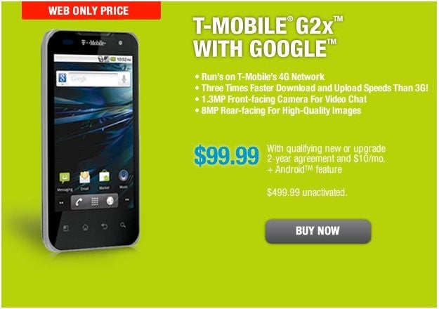 T-Mobile G2x is slashed in price to $99.99 today only through RadioShack's web site