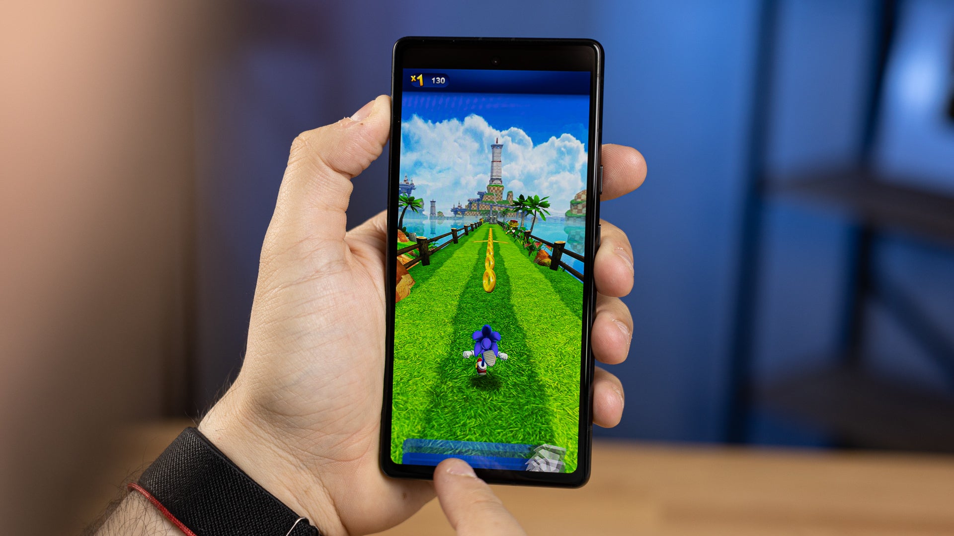 Sonic is blue, Green Hill is… Green. | Image credit - PhoneArena - Google heard that you like Dynamic Theming, so it stopped it from affecting the Play Store?
