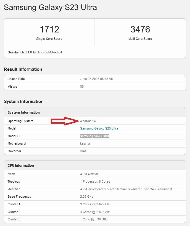 The Galaxy S23 Ultra is benchmarked with an Android 14 Beta installed - Testing underway for Galaxy S23 series upcoming One UI 6 update containing Android 14