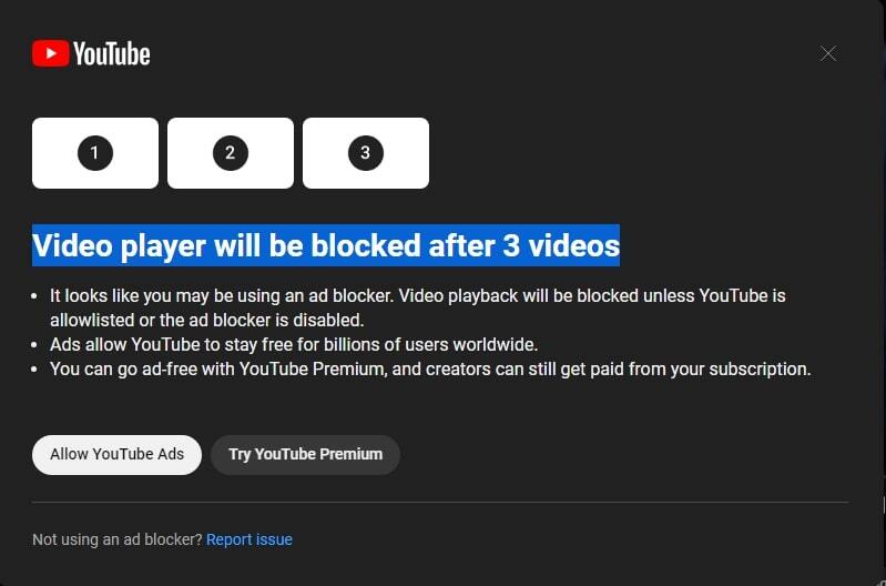 Image Credit–Reddit_n_Me - YouTube may block viewers from watching due to ad blocker usage