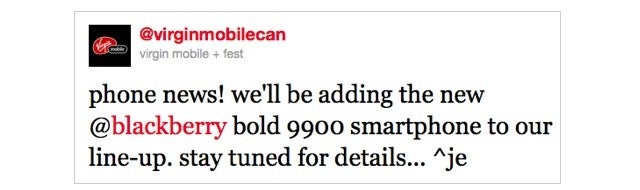 Virgin Mobile Canada announces that they will be getting the BlackBerry Bold 9900