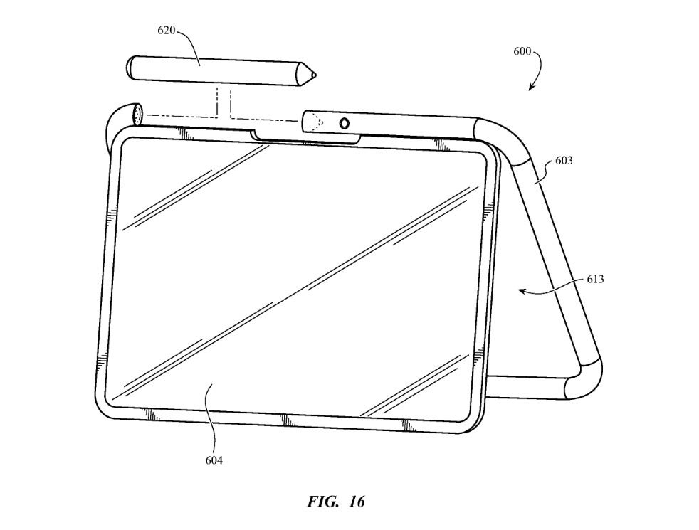 The patent shows an Apple Pencil being housed in the case - Apple is awarded a patent for a new case that could lead to thinner iPad tablets
