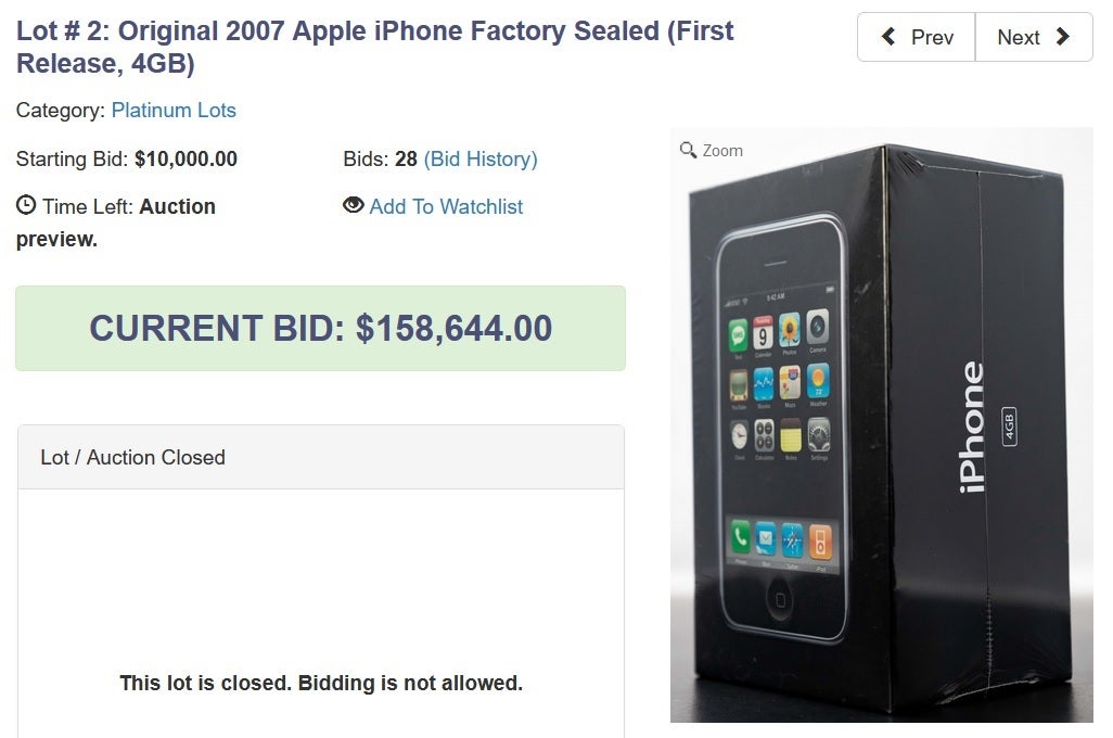 Cet iPhone de 4 Go dans une boîte scellée de 2007 a été vendu aux enchères pour un montant record de 158 664 $ - un iPhone de 4 Go de 2007 toujours dans une boîte scellée est vendu pour un prix record mondial