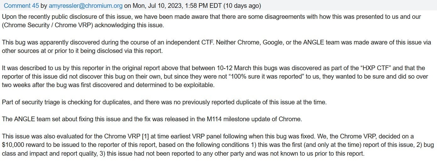 Google reveals the story on the chromium bugs site - Apple employee failed to immediately report zero-day Chrome vulnerability to Google
