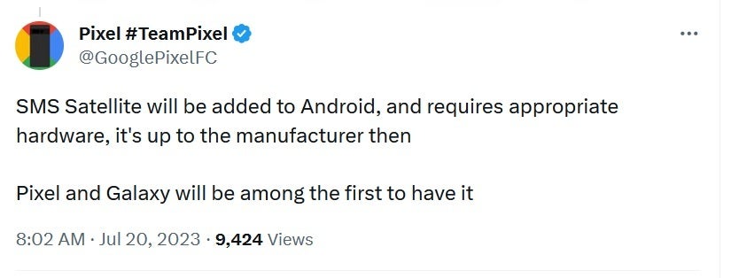 The #TeamPixel Twitter account reveals that Pixel and Galaxy phones will get Satellite support from Android 14 - Android 14 will reportedly feature SMS via satellite for Pixel and Galaxy phones