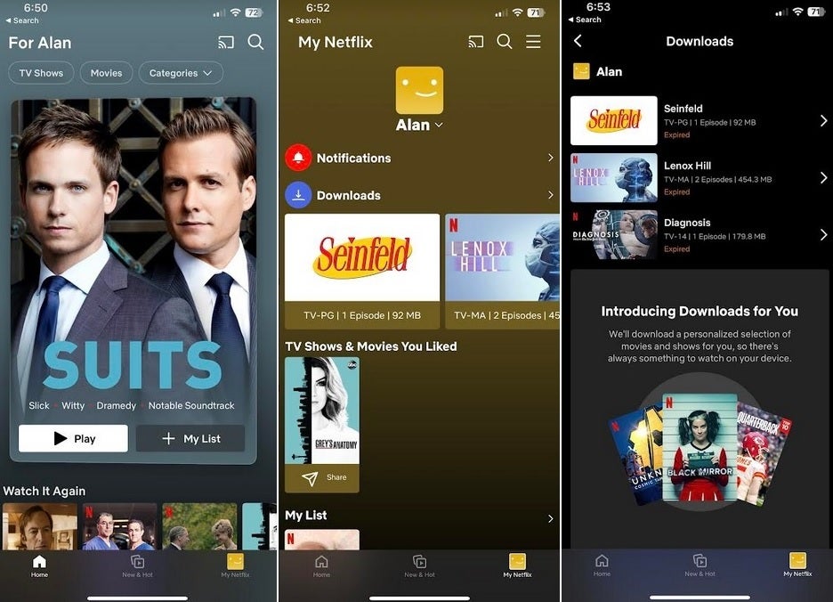 Screenshots of the new My Netflix Hub - Netflix adds new feature to iOS, Android to help you quickly find content to watch
