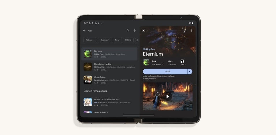 Search results on large-screened Android devices will be side-by-side with app details - Google's Play Store changes should improve the quality of apps for the Galaxy Z Fold 5