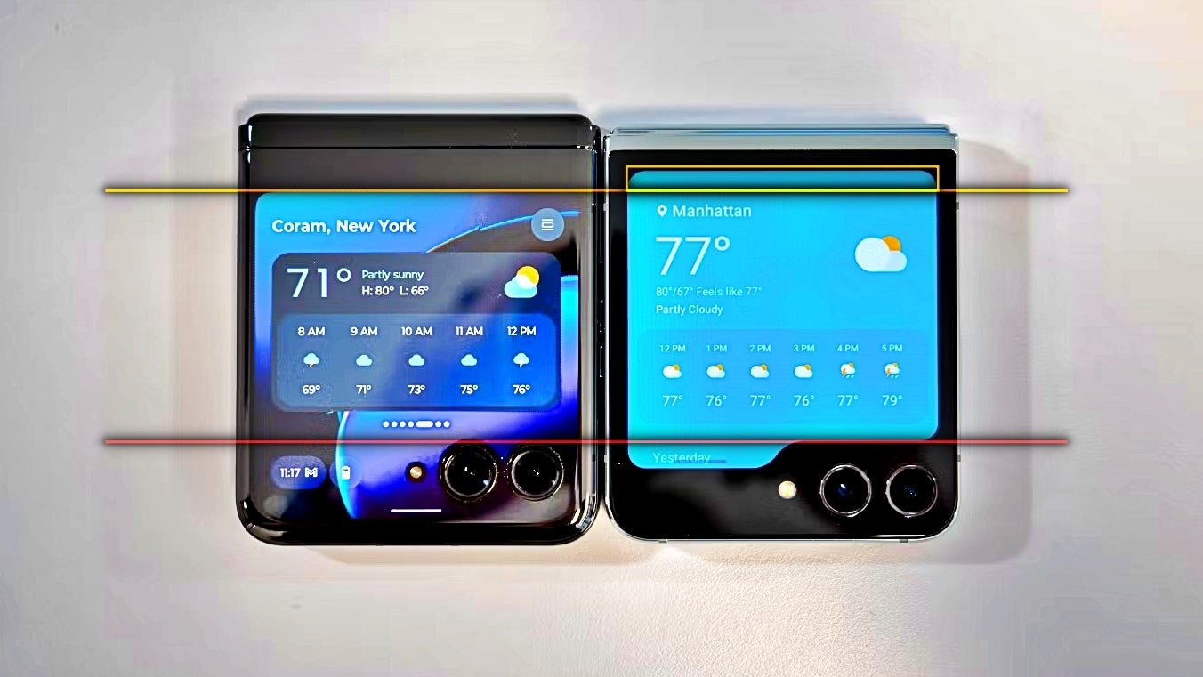 Although it covers less area, the usable portion of the Galaxy Z Flip 5’s cover screen is more than that of the Motorola Razr+ (2023). - Galaxy Z Flip 5: The only Samsung folding phone you should care about has only one problem now