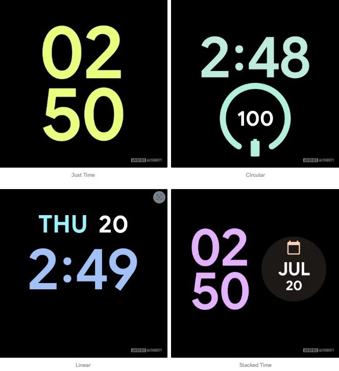 The four different variants of the Pixel Watch 2's Accessible watch face - Anonymous Google insider leaks exclusive watch faces for the Pixel Watch 2