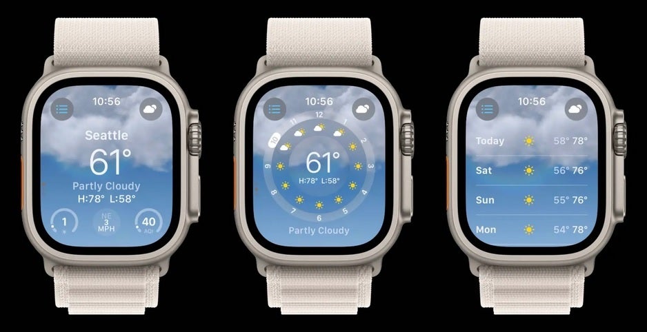 Condition is the first screen you'll see when you open the Weather app in watchOS 10. Swipe the screen to see sun/cloud info and the 10-day forecast - Updated Apple Watch Weather app for watchOS 10 is more informative