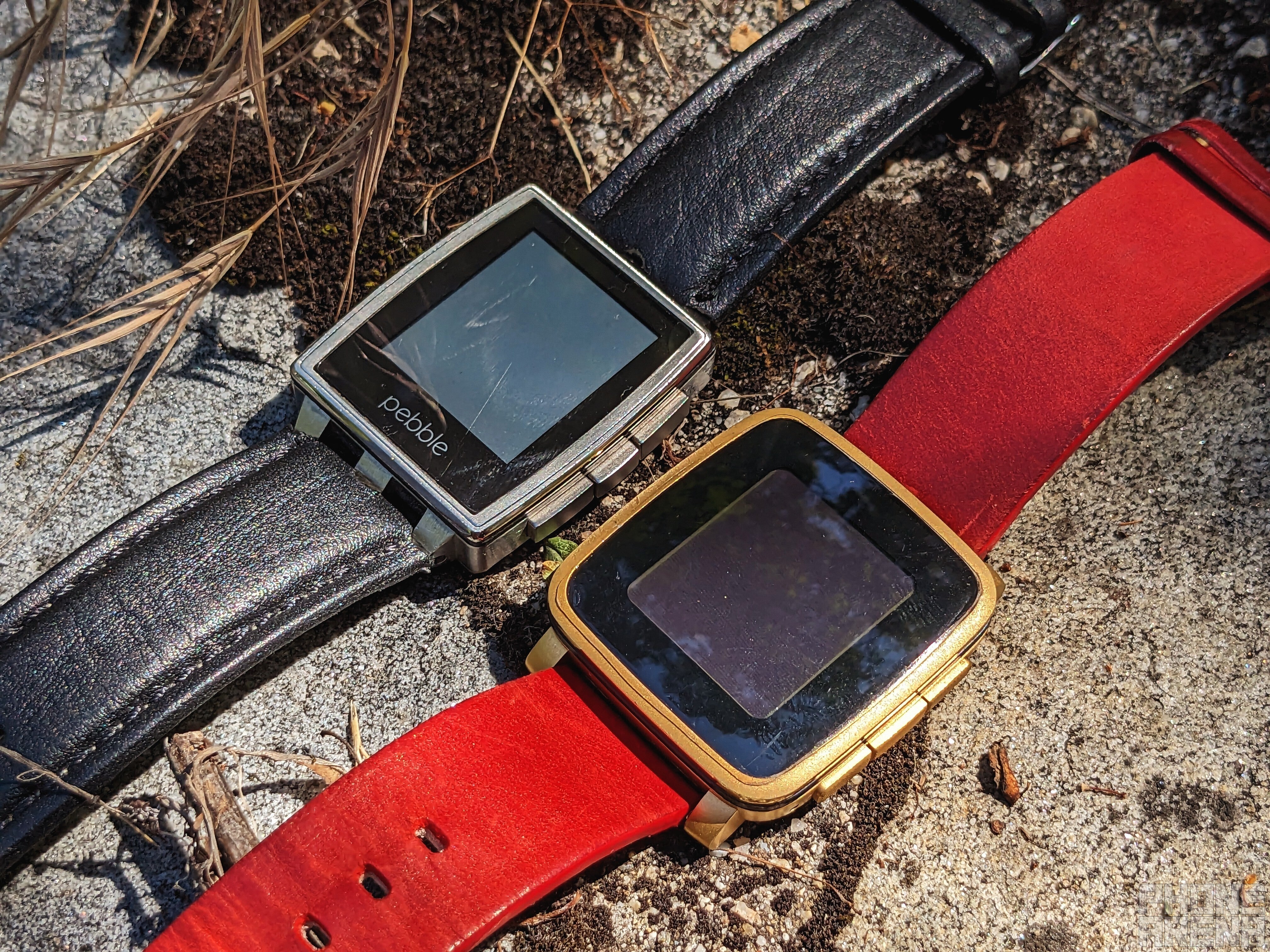 On the left, you can see my first Pebble Steel, which still works. On its right is the Pebble Time Steel. | Image credit - PhoneArena - Pebble crushed the competition, so beating Samsung is all it took to be the Smartwatch King?