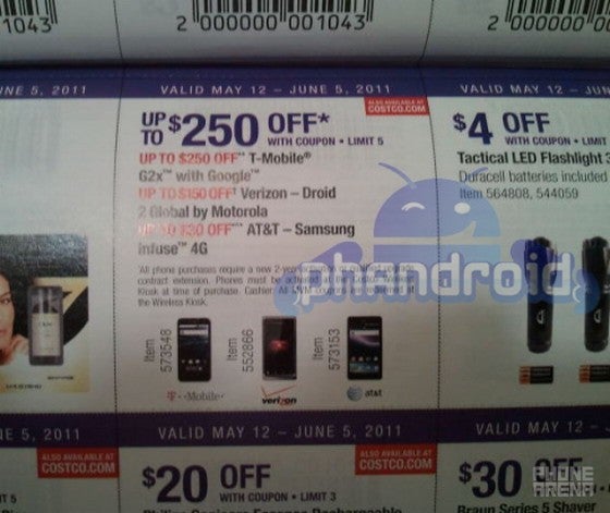 Based on this Costco coupon book, the Samsung Infuse 4G and its 4.5 inch display will be launched May 12th - Costco coupon book hints at May 12th launch for AT&amp;T&#039;s Samsung Infuse 4G