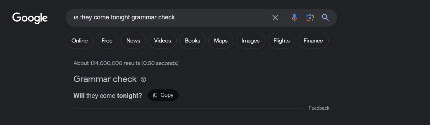Google Search&#039;s latest feature: grammar checking