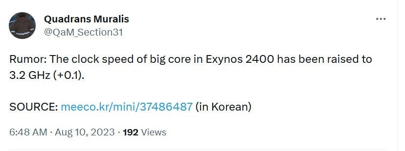The Exynos 2400 prime or super core has received a small speed boost - The prime core of a possible Galaxy S24 series chipset gets a small hike in speed