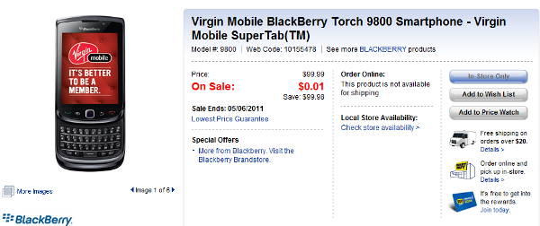Today only, the BlackBerry Torch 9800 is free with a signed 3 yeaqr pact - Best Buy Canada's Free Phone Friday premieres with the BlackBerry Torch 9800