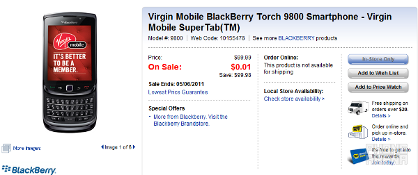 Today only, the BlackBerry Torch 9800 is free with a signed 3 yeaqr pact - Best Buy Canada&#039;s Free Phone Friday premieres with the BlackBerry Torch 9800