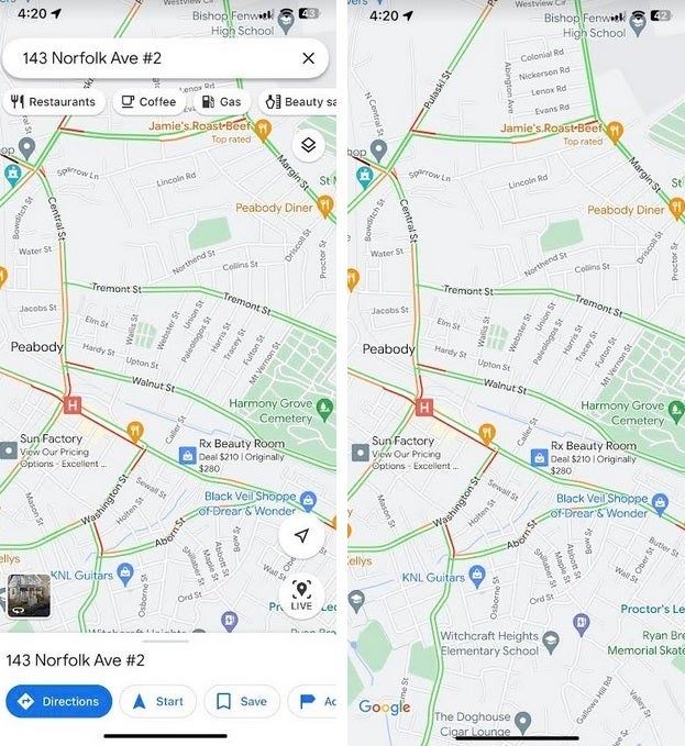 Wenn Sie Google Maps verwenden, erhalten Sie eine Karte im Vollbildmodus, indem Sie in der oberen Suchleiste nach oben schieben. Um eine Karte im Vollbildmodus in Google Maps anzuzeigen, ist jetzt ein Wischen statt eines Tippens erforderlich