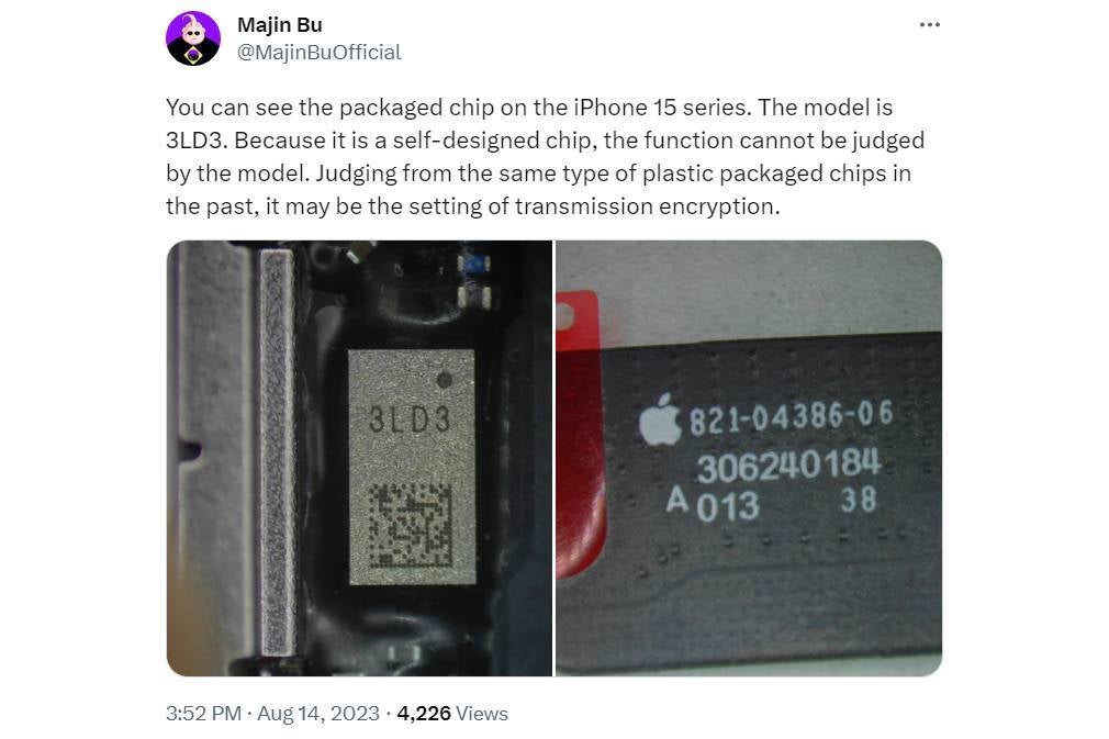 La imagen filtrada del componente USB-C del iPhone 15 revela un misterioso chip 3LD3 que puede limitar la funcionalidad