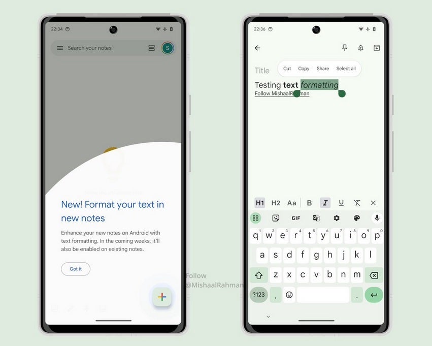 Google is adding text formatting to the Android version of its Keep app. Image credit-Mishaal Rahman - New feature coming to Google Keep will help "enhance" your notes