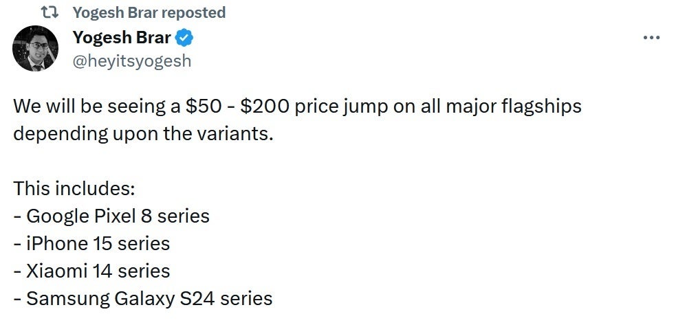 Tipster posts good news for phone manufacturers, bad news for consumers - Planning on buying an upcoming flagship phone? Tipster has some bad news about pricing