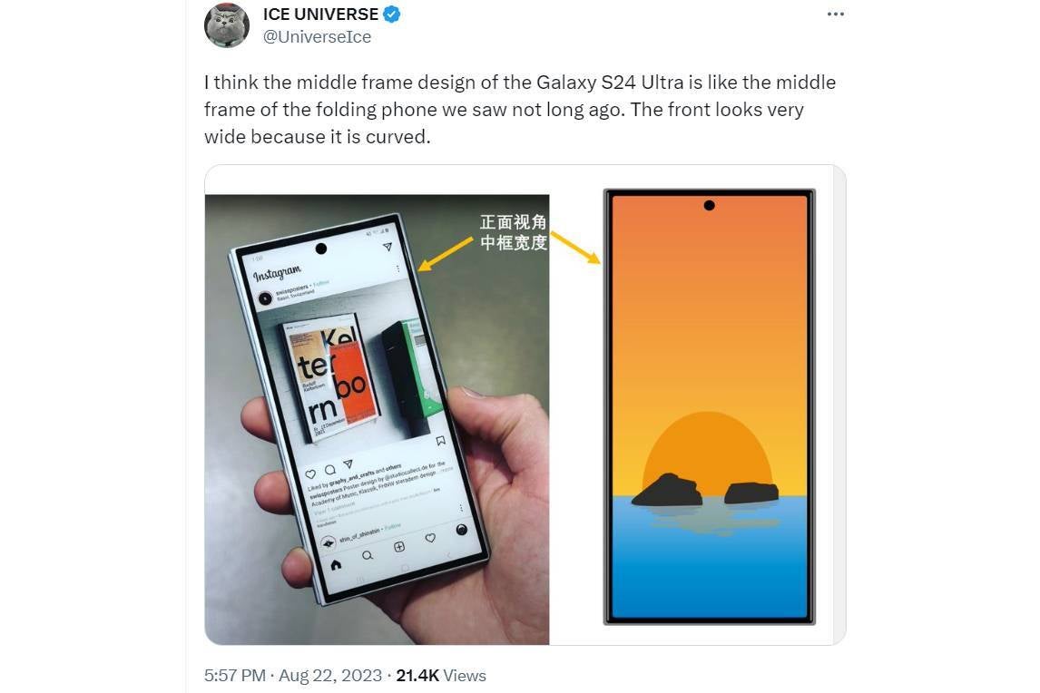 Galaxy S24 Ultra may feature a flat screen and prominent bezels