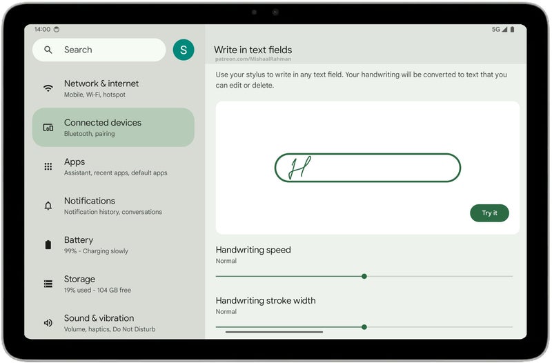 Pixel Tablet stylus handwriting.