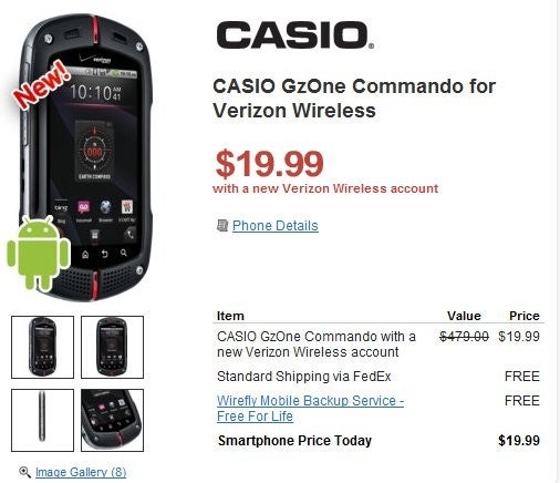 Casio G'zOne Commando is flaunting a $19.99 on-contract price through Wirefly