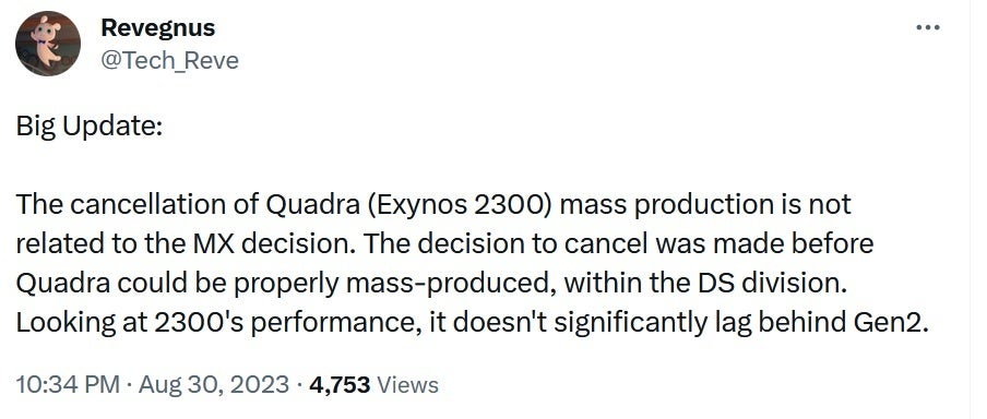 Tipster says canceled Exynos 2300 didn't lag behind the Snapdragon 8 Gen 2 significantly although others disagree - Tipster says narrative about the cancellation of the Exynos 2300 was wrong
