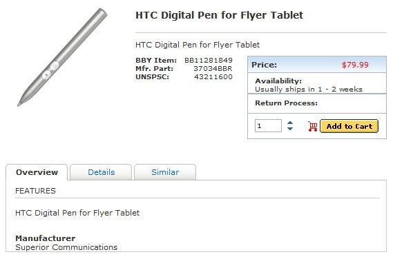 Stylus for the HTC Flyer will set you back $79.99