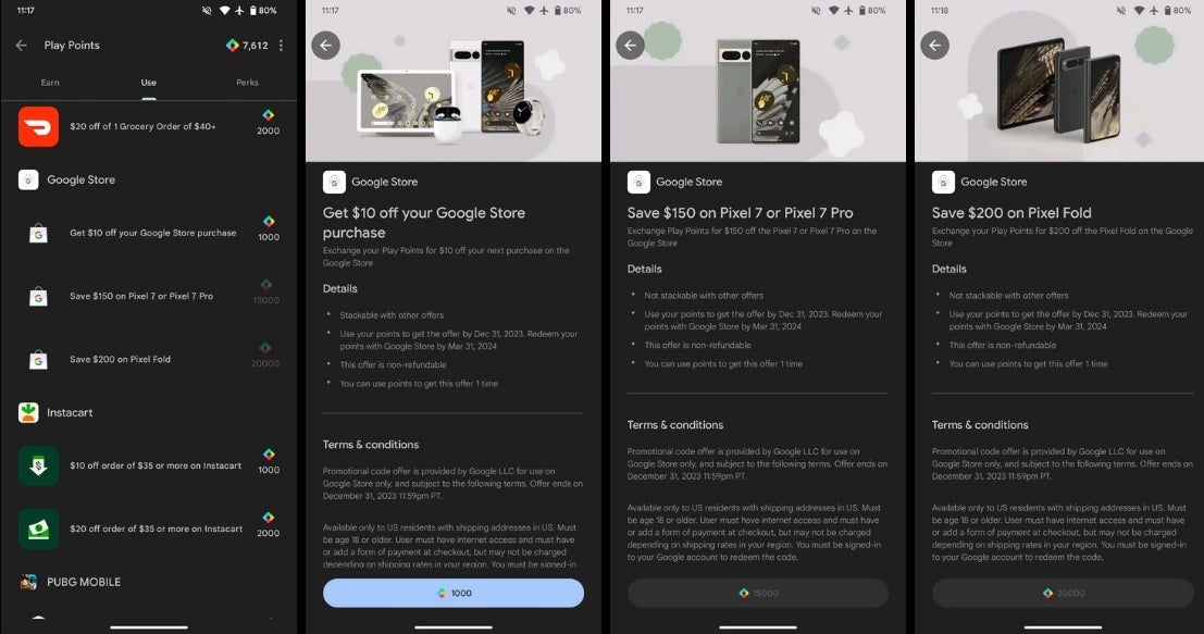 Some of the options you have to redeem your Google Play Points for this year - Redeem your Google Play Points to save money on the Pixel Fold, Pixel 7, or Pixel 7 Pro