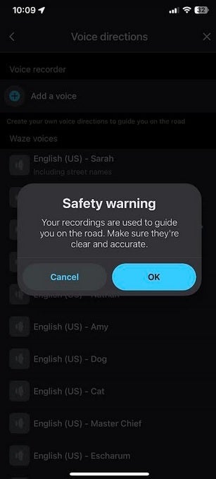 If you use your own voice for Waze navigation directions, make sure to be very clear when recording - With its new theme, Waze is out of this world!