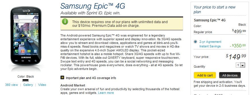 Sprint shaves off another $50 off the Samsung Epic 4G - now priced at $150