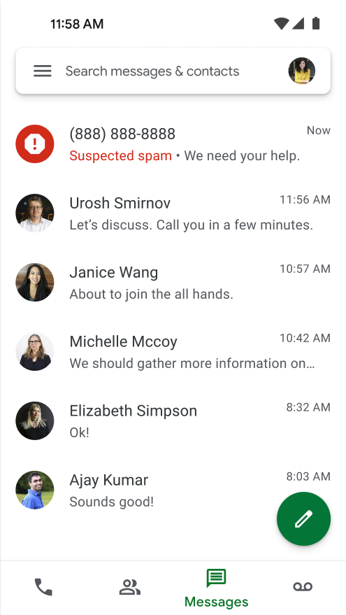 Crédit d'image – Google – Google Voice étend la protection anti-spam aux messages SMS sur Android et iOS