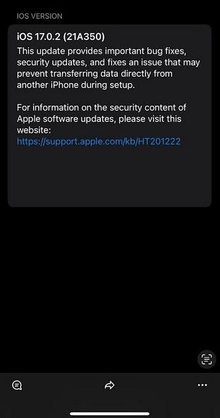 Apple releases iOS 17.0.2 for the iPhone 15 line only, to prevent the phone from freezing while transferring data from an older iPhone - iPhone 15 users must install iOS 17.0.2 now before transferring data from older iPhone models