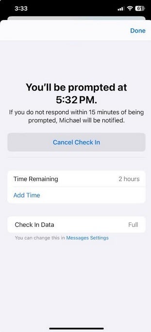 Si vous souhaitez un enregistrement basé sur l'heure, vous verrez un message comme celui-ci après avoir configuré avec succès la fonctionnalité - Comment les utilisateurs d'iPhone avec iOS 17 peuvent empêcher leurs parents, conjoints et amis de s'inquiéter