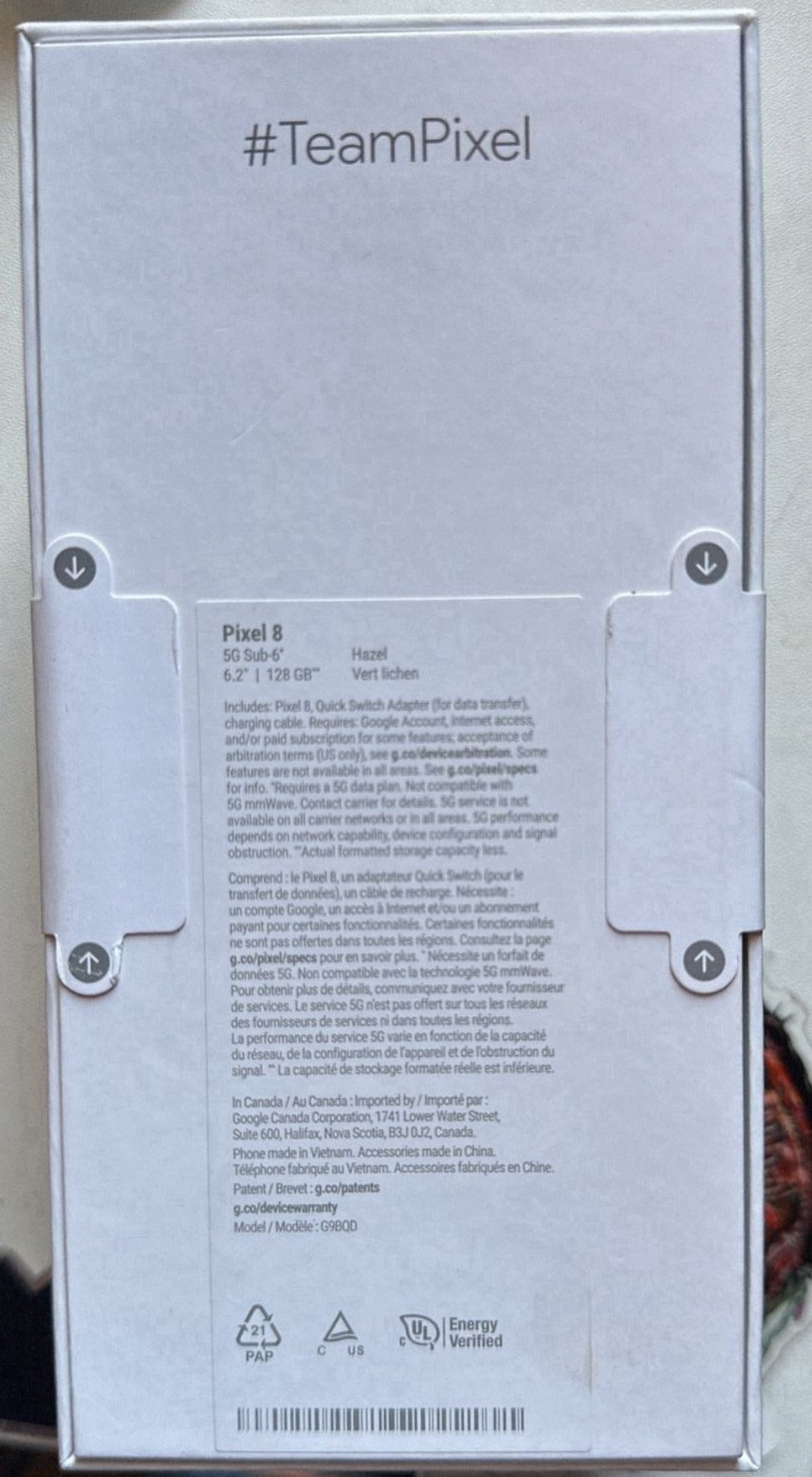 Pixel 8 box back - Google Pixel 8: what key display and storage specs are on the box?