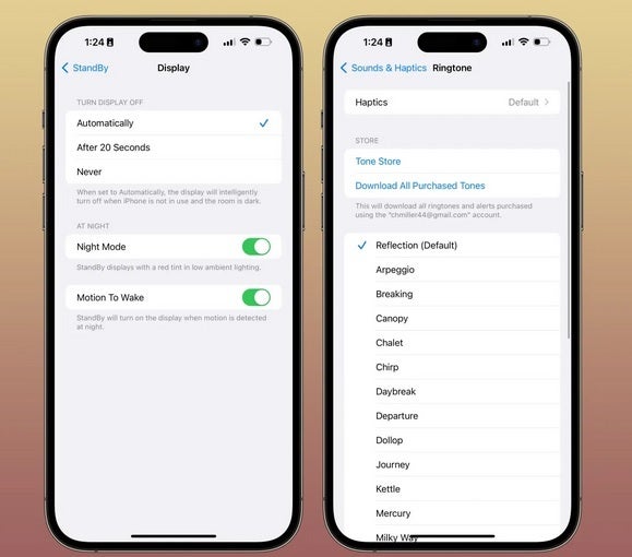 iOS 17.1 developer beta 2 has new controls for StandBy (L) and the return of the new ringtone list. Image credit-9to5Mac - iOS 17.1 public beta 2 coming soon with new StandBy setting and Double Tap for Apple Watch