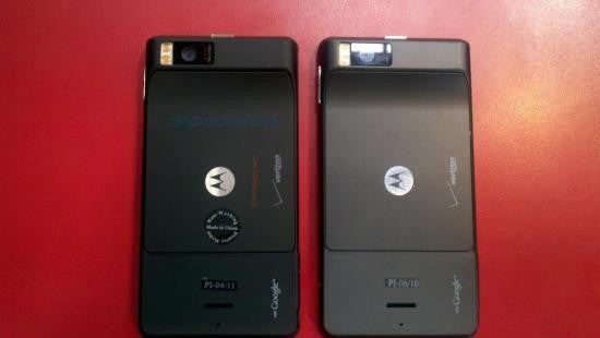 The Motorola DROID X2 is on left with the first-gen version on the right - Dummy Motorola DROID X2 units appear at Costco