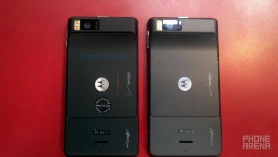 The Motorola DROID X2 is on left with the first-gen version on the right - Dummy Motorola DROID X2 units appear at Costco