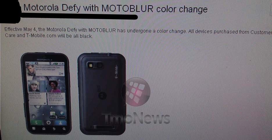 T-Mobile is going to sell only the Motorola DEFY in "all black” going forward