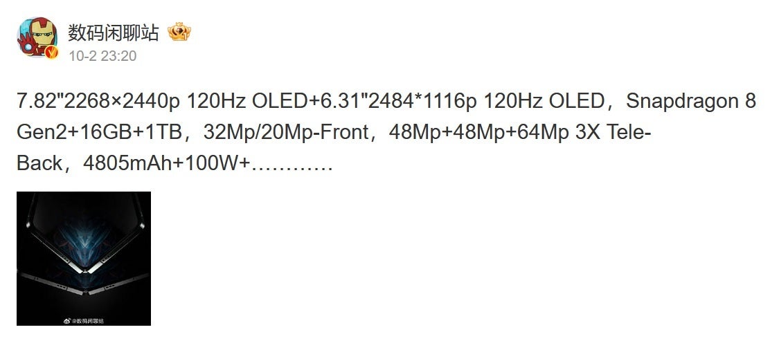 Tipster Digital Chat Station reveals a press render of the OnePlus Open/Oppo Find N3 along with some of the foldable's specs - Press render and specs leak for the foldable OnePlus Open (aka Oppo Find N3)